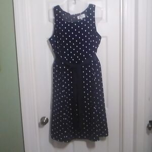 Studio I Dark Blue and White Polka Dot Midi Dress